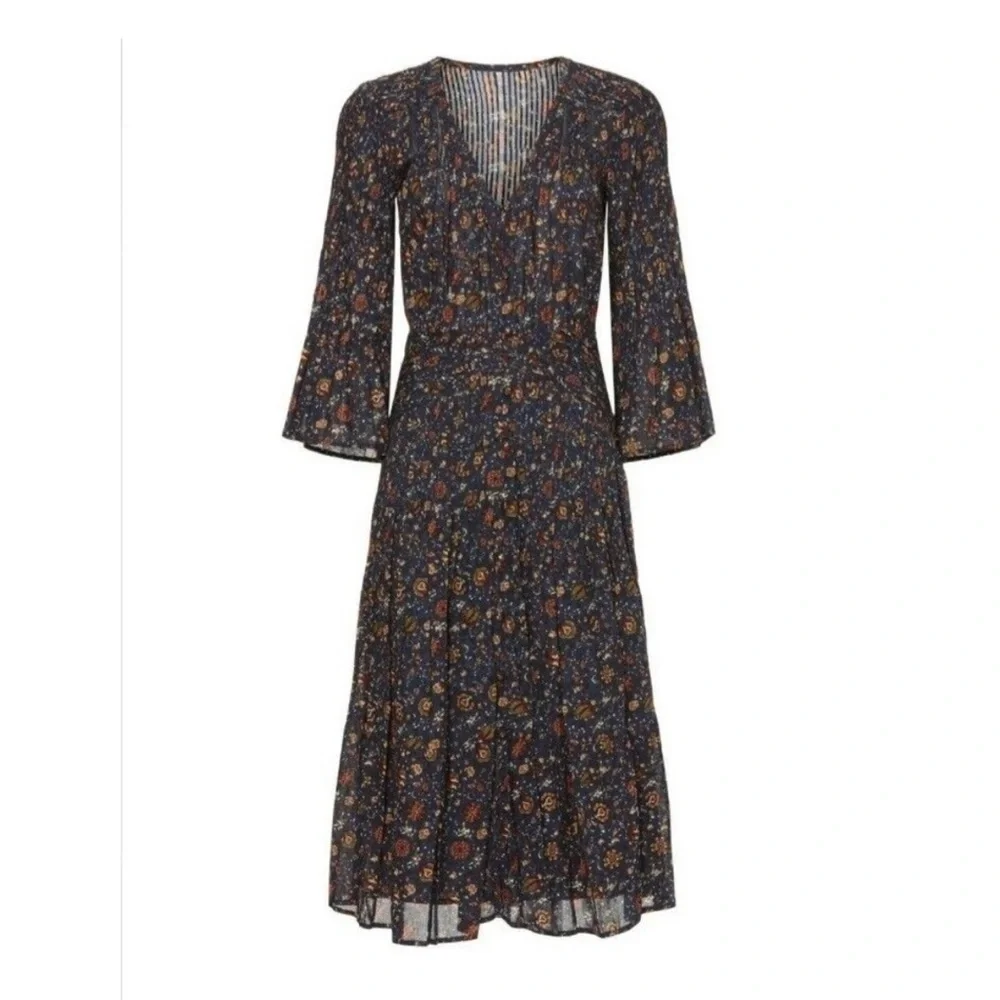 Veronica Beard Shireen Pleated Floral Midi-Dress Ink color Size 2 NWOT Romantic - Picture 4 of 15